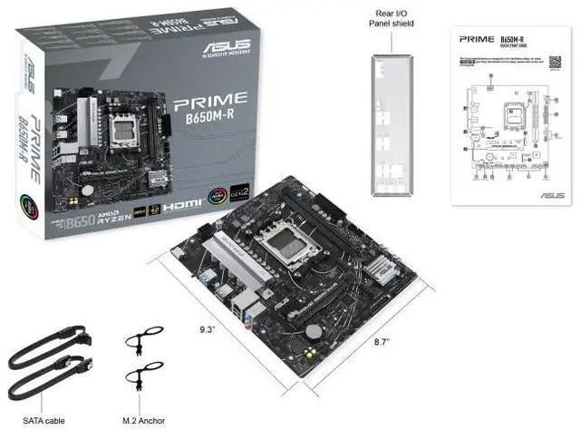 Alt view image 7 of 7 - ASUS PRIME B650M-R AMD B650 Micro-ATX motherboard,AM5,DDR5,PCIe 4.0 ,Realtek 2.5Gb Ethernet, SATA 6 Gbps, USB 5Gbps Type-C®, BIOS FlashBack, Two-Way AI Noise Cancelation, Aura Sync