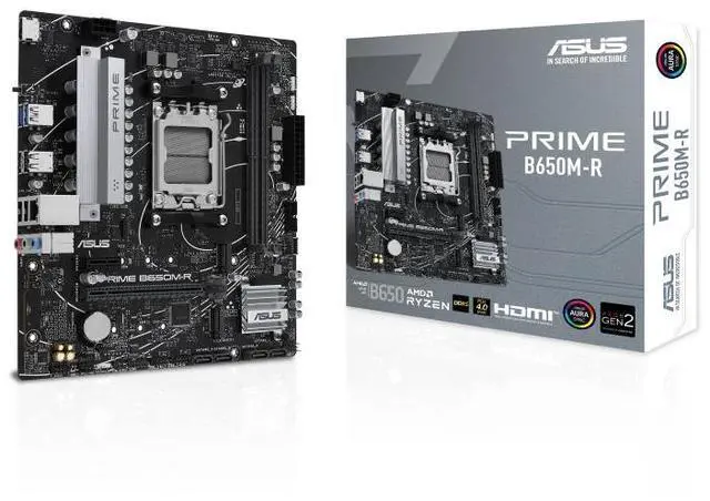 Main image of ASUS PRIME B650M-R AMD B650 Micro-ATX motherboard,AM5,DDR5,PCIe 4.0 ,Realtek 2.5Gb Ethernet, SATA 6 Gbps, USB 5Gbps Type-C®, BIOS FlashBack, Two-Way AI Noise Cancelation, Aura Sync