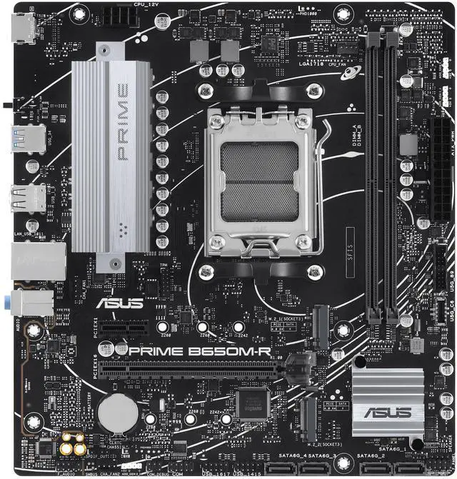 Alt view image 2 of 7 - ASUS PRIME B650M-R AMD B650 Micro-ATX motherboard,AM5,DDR5,PCIe 4.0 ,Realtek 2.5Gb Ethernet, SATA 6 Gbps, USB 5Gbps Type-C®, BIOS FlashBack, Two-Way AI Noise Cancelation, Aura Sync