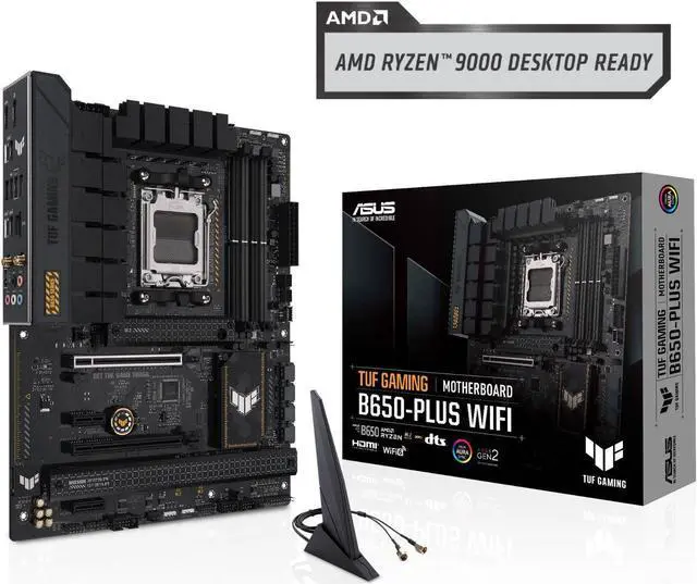 Main image of ASUS TUF GAMING B650-PLUS WIFI AMD B650 AM5 Ryzen Desktop 9000 8000 and 7000 ATX motherboard, 14 power stages, PCIe® 5.0 M.2 , DDR5 memory, WiFi 6 and 2.5 Gb Ethernet, USB4® support Aura Sync