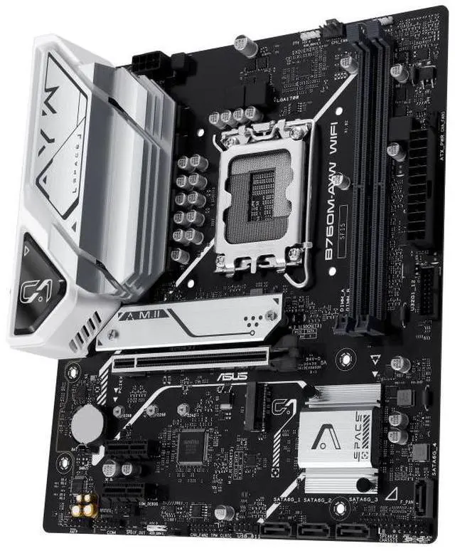 Alt view image 4 of 7 - ASUS B760M-AYW WIFI, Intel® B760 LGA 1700 mATX motherboard, PCIe 4.0, PCIe 4.0 M.2 slots, DDR5, Realtek 2.5Gb Ethernet, WiFi 6, HDMI, SATA 6 Gbps, front USB 3.2 Gen 1, Aura Sync