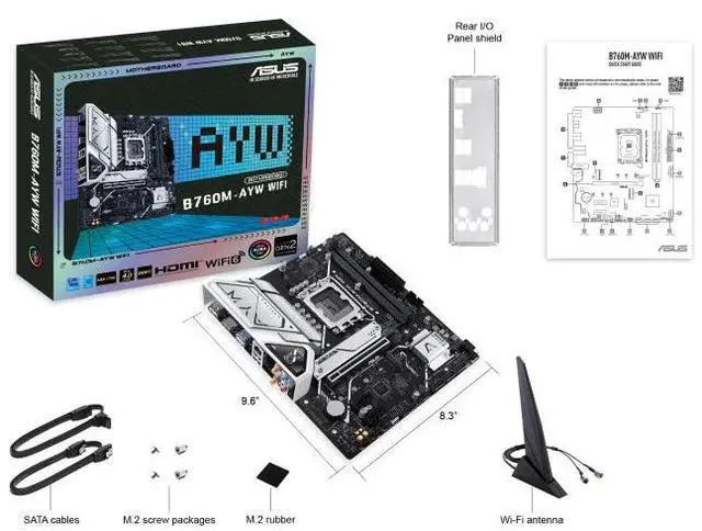 Alt view image 7 of 7 - ASUS B760M-AYW WIFI, Intel® B760 LGA 1700 mATX motherboard, PCIe 4.0, PCIe 4.0 M.2 slots, DDR5, Realtek 2.5Gb Ethernet, WiFi 6, HDMI, SATA 6 Gbps, front USB 3.2 Gen 1, Aura Sync