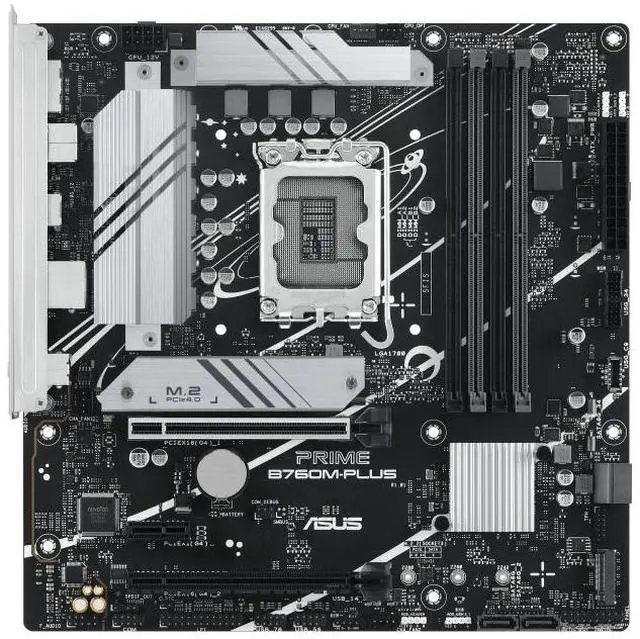 Alt view image 2 of 6 - ASUS PRIME B760M-PLUS Intel B760 (LGA 1700) micro-ATX motherboard  PCIe 4.0, DDR5, two M.2 slots, Realtek 2.5Gb Ethernet, SATA 6 Gbps, rear USB 10Gbps, USB 5Gbps Type-C, Aura Sync