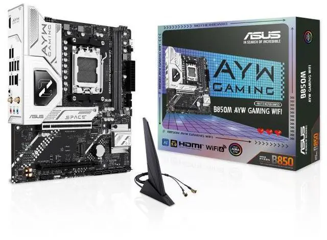 Main image of ASUS B850M AYW GAMING WIFI AMD B850 micro-ATXmotherboard AM5, DDR5, PCle 5.0Ready, Wi-Fi 6,Realtek 2.5Gb Ethernet, HDMlrear USB 10Gbps Type-A, front USB5Gbps Type-c®, BlOS FlashBack, Aura Sync