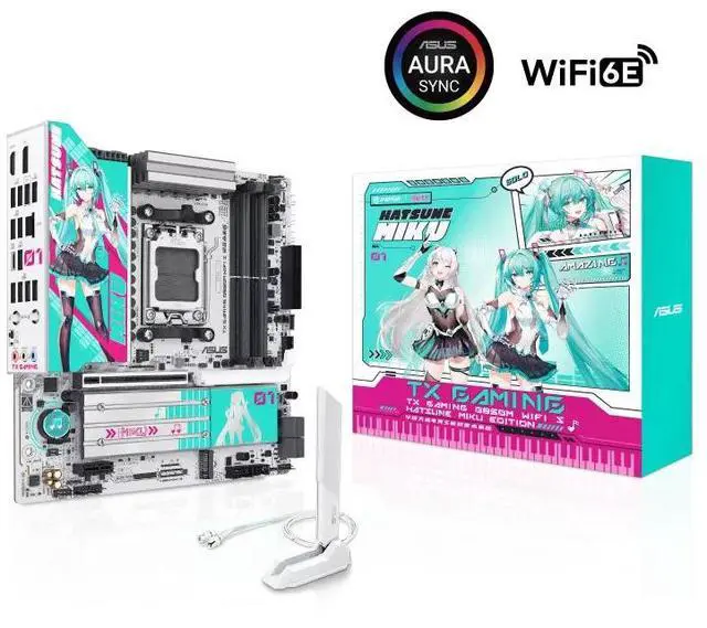 Main image of ASUS TX GAMING B850M WIFI S-HATSUNE MIKU AMD AM5 mATX Motherboard, PCIe 5.0, WiFi 6E, three M.2slots, SATA interface, M.2 interface (NVMe protocol),Aura Sync