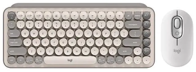 Main image of Logitech POP Keys & Mouse Wireless Bundle (Smokey White) - Dual Mode Connectivity, Silent Touch Technology, 87-Key Compact Layout