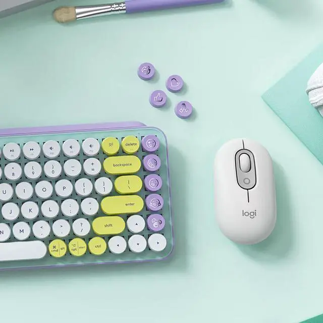 Alt view image 7 of 7 - Logitech POP Keys & Mouse Wireless Bundle (Smokey White) - Dual Mode Connectivity, Silent Touch Technology, 87-Key Compact Layout