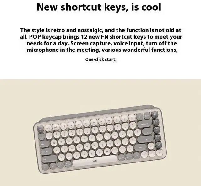 Alt view image 4 of 7 - Logitech POP Keys & Mouse Wireless Bundle (Smokey White) - Dual Mode Connectivity, Silent Touch Technology, 87-Key Compact Layout