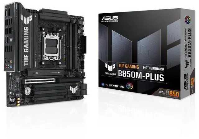 Main image of ASUS TUF GAMING B850M-PLUS AMD B850 mATX motherboard,AM5 DDR5, three M.2slots, Realtek 2.5Gb Ethernet,DisplayPort, rear USB20Gbps Type-c, BlOS FlashBack, Aura Sync
