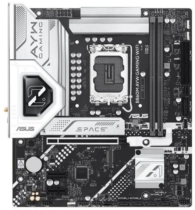 Alt view image 2 of 7 - ASUS B860M AYW GAMING WIFI Intel B860 LGA1851 micro-ATXmotherboard, DDR5 slots, PCle 4.0, front USB 5GbpsType-c, 2 x M.2 slots, M.2 Q.Latch, PCle Slot Q-Release, Pre-mounted l/0 shield, Aura Sync