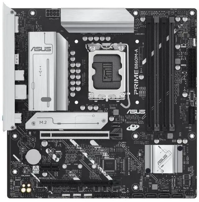 Alt view image 2 of 7 - ASUS PRIME B860M-A Intel B860 (LGA 1851)mATXmotherboard,  DDR5, PCle 5.0x16 slot, dual DisplayPort,rear USB 20Gbps port Type-c 2 x M.2 slots, Realtek2.5Gb Ethernet, SATA 6 Gbps, Aura Sync