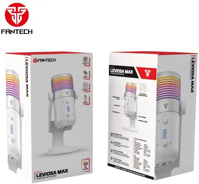 Alt view image 6 of 6 - FANTECH LEVIOSA MAX MCX03 Wired Condenser Microphone,192 kHz / 24-bit High Sampling Rate,Noise Reduction,Cardioid Polar Pattern,USB C Interface,RGB Lighting,White