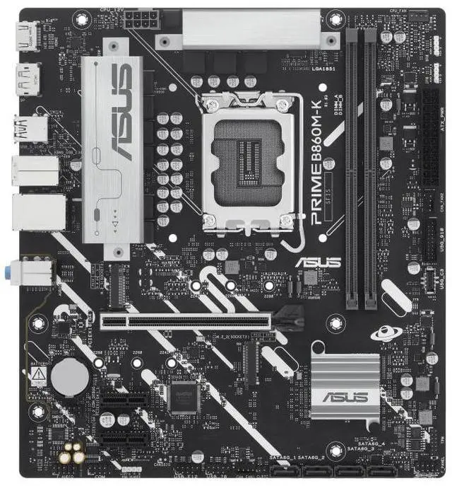 Main image of ASUS PRIME B860M-K Intel B860(LGA1851)mATXmotherboard  PCle 4.0 x16SafeSlot Core+ ,two M.2 slots one M.2 slot,PCle 5.0, DDR5, Realtek 2.5GbEthernet, DisplayPort ,SATA 6 Gbps, Aura Sync