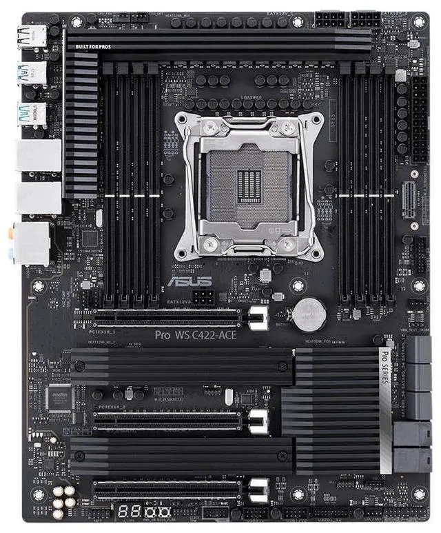 Alt view image 2 of 7 - ASUS PRO WS C422-ACE Intel ATX LGA 2066 Workstation motherboard Intel C422 PCIe 3.0 x16, 14 power stages, triple M.2 with dual M.2 heatsinks, dual U.2, dual Intel LAN, DDR4 ECC memory support