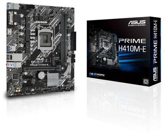Main image of ASUS PRIME H410M-E Intel H410 (LGA 1200) mic-ATX motherboard with M.2 support, DDR4 2933MHz, HDMI, D-Sub, USB 3.2 Gen 1 ports, SATA 6 Gbps, COM header
