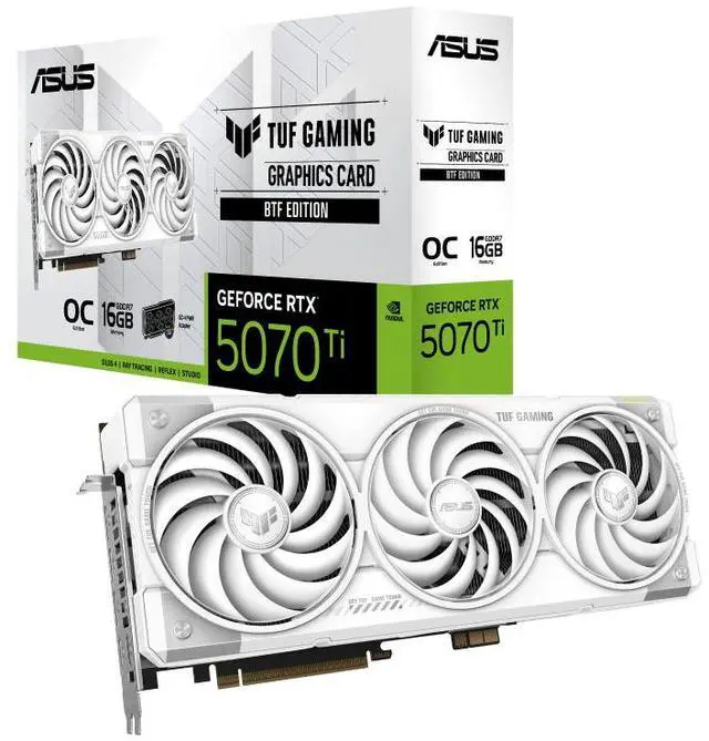 Alt view image 2 of 7 - ASUS TUF BTF white GeForce RTX 5070 Ti BTF OC Edition 16GB GDDR7 TUF-RTX5070TI-O16G-BTF-WHITE  PCI-Express 5.0 DLSS 4.0 Graphics Card