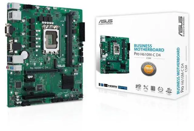 Main image of ASUS Pro H610M-C D4-CSM Intel socket LGA1700 for 14th,13th&12th Gen Intel processors,PCIe 4.0 support, DDR4, USB 3.2 Gen 1, M.2 PCIe 3.0 slot, TPM header, Q-LED Core,ASUS Control Center Express(ACCE)