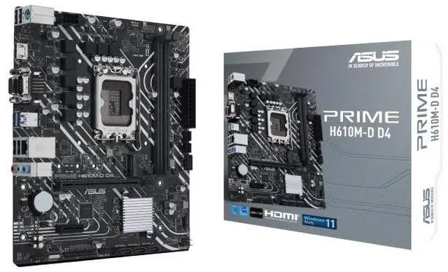 Main image of ASUS PRIME H610M-D D4 Intel H610 (LGA 1700) mic-ATX motherboard, DDR4, PCIe 4.0, M.2 slot, Realtek 1 Gb Ethernet, USB 3.2 Gen 1 ports, SATA 6 Gbps, COM port, LPT header, RGB header, 5X PROTECTION III