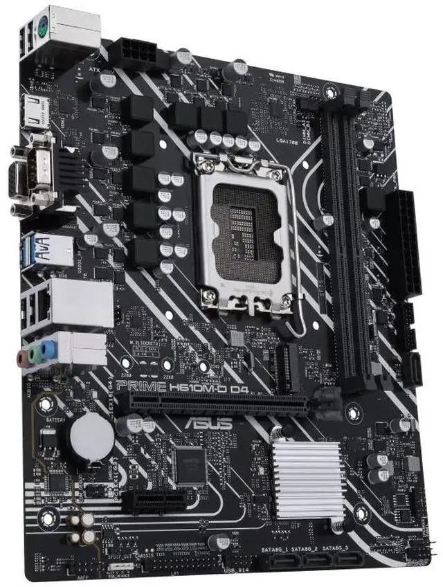 Alt view image 4 of 7 - ASUS PRIME H610M-D D4 Intel H610 (LGA 1700) mic-ATX motherboard, DDR4, PCIe 4.0, M.2 slot, Realtek 1 Gb Ethernet, USB 3.2 Gen 1 ports, SATA 6 Gbps, COM port, LPT header, RGB header, 5X PROTECTION III