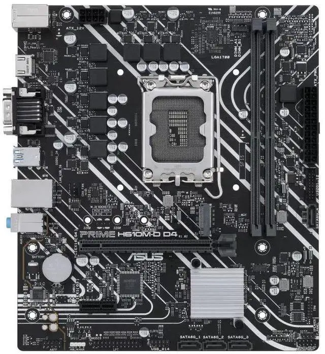 Alt view image 2 of 7 - ASUS PRIME H610M-D D4 Intel H610 (LGA 1700) mic-ATX motherboard, DDR4, PCIe 4.0, M.2 slot, Realtek 1 Gb Ethernet, USB 3.2 Gen 1 ports, SATA 6 Gbps, COM port, LPT header, RGB header, 5X PROTECTION III