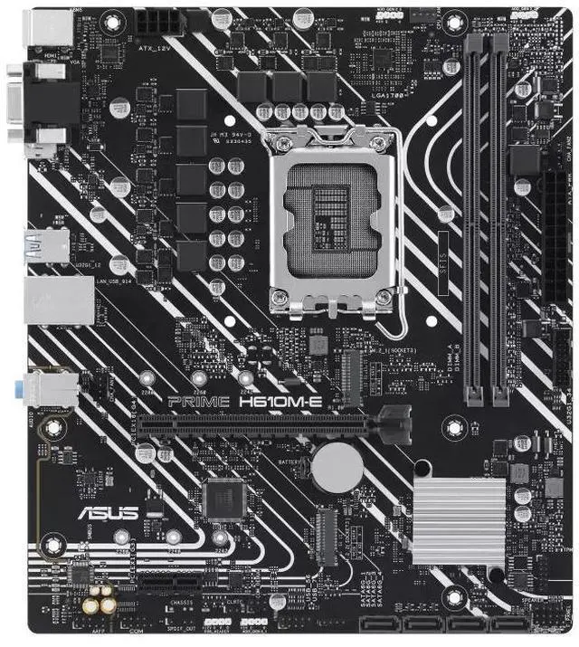 Alt view image 2 of 7 - ASUS PRIME H610M-E Intel H610 (LGA 1700) mATX motherboard PCIe 4.0, dual M.2 slots , DDR5, Realtek 1Gb Ethernet, DisplayPort ,VGA, SATA 6 Gbps, front USB 3.2 Gen 1, Aura Sync