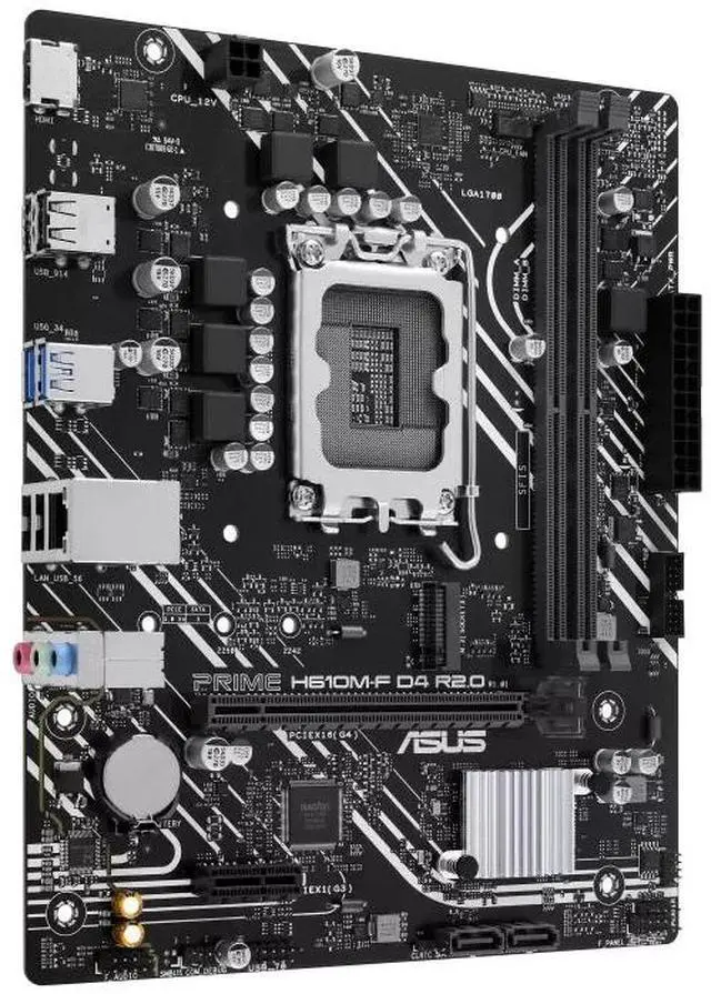 Alt view image 3 of 7 - ASUS PRIME H610M-F D4 R2.0 Intel H610 (LGA 1700) micro-ATX motherboard PCIe 4.0, DDR4, M.2 slot, Realtek 1Gb Ethernet, HDMI, SATA 6 Gbps, USB 5Gbps ports