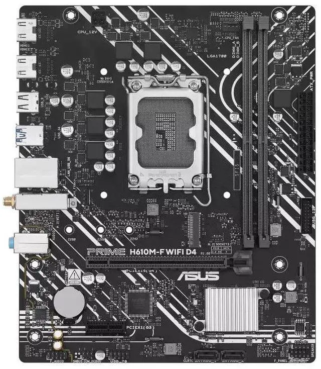 Alt view image 2 of 7 - ASUS PRIME H610M-F WIFI D4 Intel H610 (LGA 1700) micro-ATX motherboard PCIe 4.0, DDR4, 2 x HDMI, WiFi 6, Realtek 1Gb Ethernet, M.2 slot, SATA 6 Gbps, USB 5Gbps ports