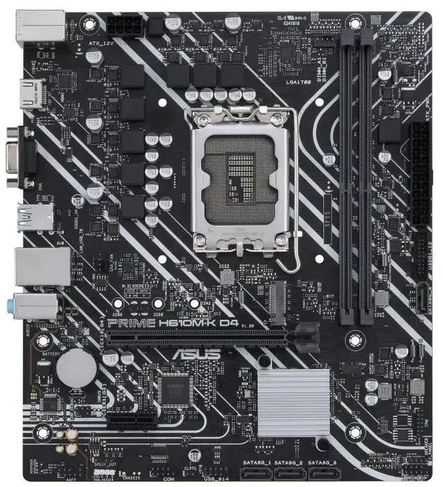 Alt view image 2 of 7 - ASUS PRIME H610M-K D4 Intel H610 (LGA 1700) mic-ATX motherboard, DDR4, PCIe 4.0, M.2 slot, Realtek 1 Gb Ethernet, HDMI/D-Sub, USB 3.2 Gen 1 ports, SATA 6 Gbps, COM header, 5X PROTECTION III