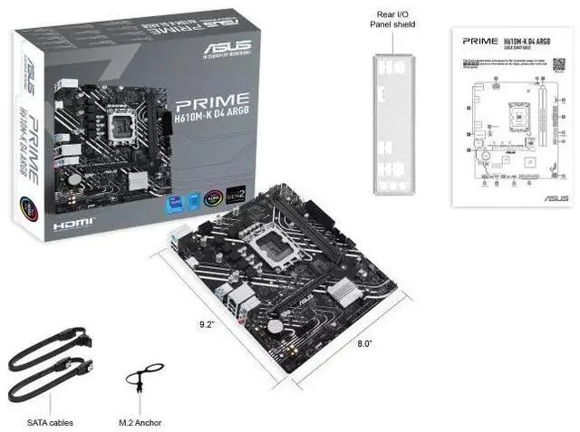 Alt view image 6 of 6 - ASUS PRIME H610M-K D4 ARGB Intel H610 (LGA 1700) micro-ATX motherboard with DDR4, PCIe 4.0, M.2 slot, Realtek 1 Gb Ethernet,Two-Way AI Noise Cancelation, Aura Sync