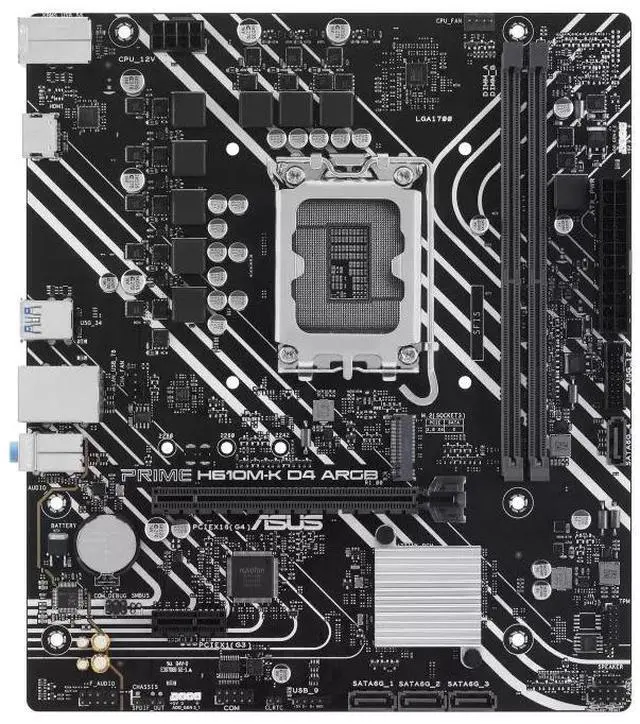 Alt view image 2 of 6 - ASUS PRIME H610M-K D4 ARGB Intel H610 (LGA 1700) micro-ATX motherboard with DDR4, PCIe 4.0, M.2 slot, Realtek 1 Gb Ethernet,Two-Way AI Noise Cancelation, Aura Sync
