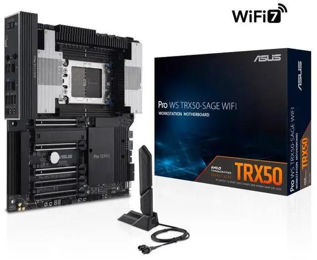 Main image of ASUS Pro WS TRX50-SAGE WIFI AMD TR5 CEB workstation motherboard,CPU and memory overclocking ready,PCIe 5.0 x 16, M.2, 10 Gb,2.5 Gb LAN,multi-GPU support,ASUS Control Center Express