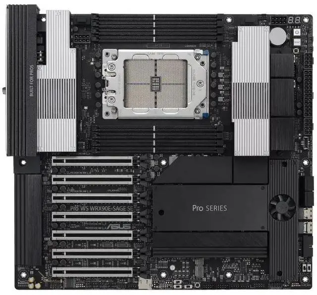 Alt view image 2 of 7 - ASUS Pro WS WRX90E-SAGE SE AMD sTR5 EEB workstation motherboard, seven PCIe 5.0 x16 slots, 32+3+3+3 power stages, CPU and memory overclocking, 4 PCIe 5.0 M.2 slots, dual 10 Gb LAN, PCIe Q-release Slim