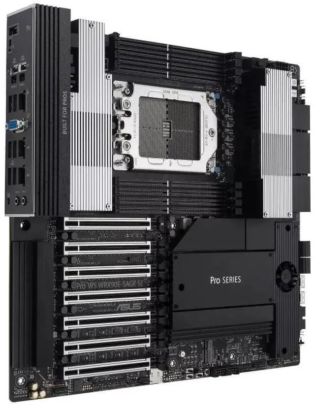 Alt view image 3 of 7 - ASUS Pro WS WRX90E-SAGE SE AMD sTR5 EEB workstation motherboard, seven PCIe 5.0 x16 slots, 32+3+3+3 power stages, CPU and memory overclocking, 4 PCIe 5.0 M.2 slots, dual 10 Gb LAN, PCIe Q-release Slim