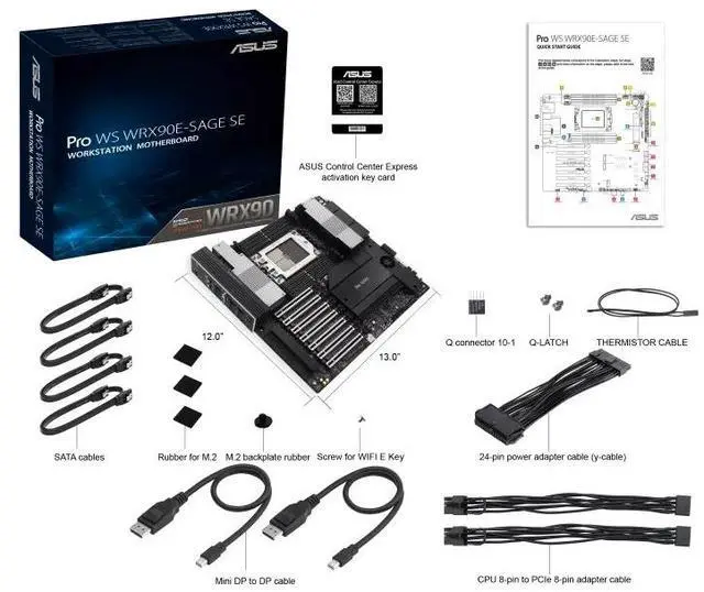 Alt view image 7 of 7 - ASUS Pro WS WRX90E-SAGE SE AMD sTR5 EEB workstation motherboard, seven PCIe 5.0 x16 slots, 32+3+3+3 power stages, CPU and memory overclocking, 4 PCIe 5.0 M.2 slots, dual 10 Gb LAN, PCIe Q-release Slim