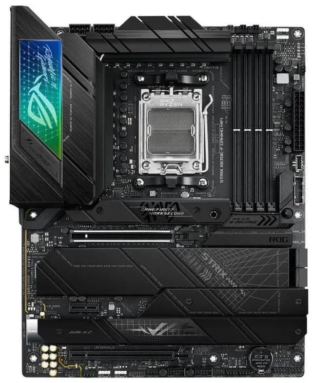 Alt view image 2 of 7 - ASUS ROG STRIX X670E-F GAMING WIFI AMD X670 ATX motherboard,AM5,DDR5 support,PCIe 5.0 NVMe SSD support, M.2 backplate,USB 3.2 Gen 2x2,Dynamic OC Switcher,Core Flex,AI Cooling II,Aura Sync RGB lighting