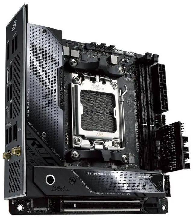 Alt view image 4 of 7 - ASUS ROG STRIX X670E-I GAMING WIFI AMD X670 Mini-ITX motherboard AM5,ROG Strix Hive,EZ mode PBO button,DDR5 support,onboard WiFi 6E,Core Flex,AI Cooling II,two USB4 Type-C ports,Aura Sync RGB lighting
