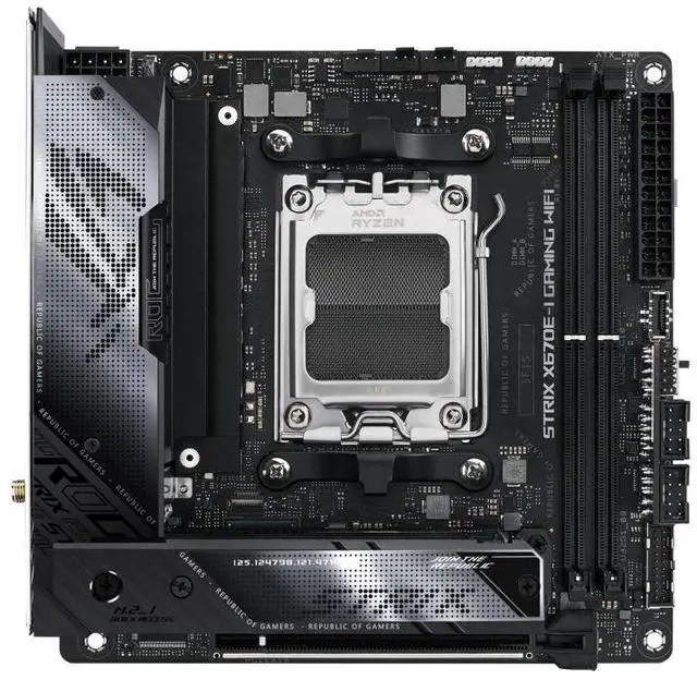Alt view image 3 of 7 - ASUS ROG STRIX X670E-I GAMING WIFI AMD X670 Mini-ITX motherboard AM5,ROG Strix Hive,EZ mode PBO button,DDR5 support,onboard WiFi 6E,Core Flex,AI Cooling II,two USB4 Type-C ports,Aura Sync RGB lighting