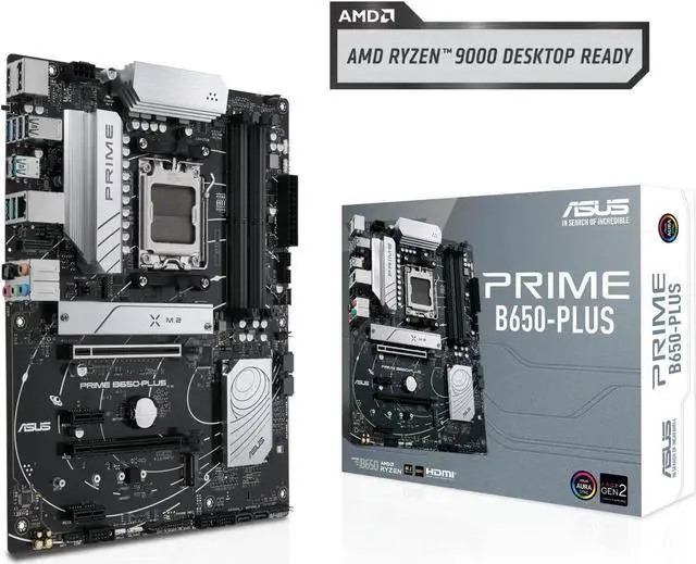 Main image of ASUS PRIME B650-PLUS motherboard,AMD B650 ATX motherboard supports DDR5,PCIe 5.0 M.2,Realtek 2.5G wired LAN,DisplayPort,SATA 6 Gbps,USB 3.2 Gen 2 Type-C®,USB4® support, AURA SYNC