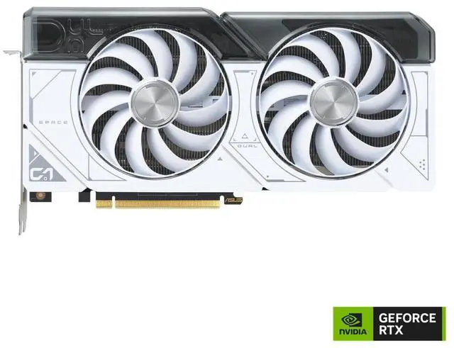 Main image of ASUS Dual GeForce RTX 4070 White OC Edition 12GB GDDR6X (PCIe 4.0, 12GB GDDR6X, DLSS 3, HDMI 2.1, DisplayPort 1.4a, 2.56-slot design, Axial-tech fan design) DUAL-RTX4070-O12G-WHITE