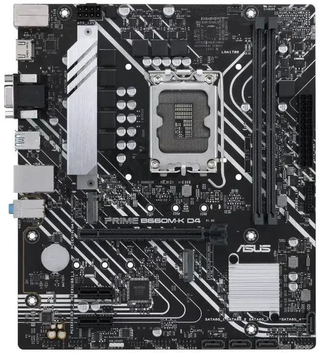 Alt view image 2 of 7 - ASUS PRIME B660M-K D4 Intel B660 (LGA 1700) mATX motherboard with PCIe 4.0, two M.2 slots, DDR4, HDMI, D-Sub, Realtek 1Gb Ethernet, front USB 3.2 Gen 1, ASUS Lighting Control
