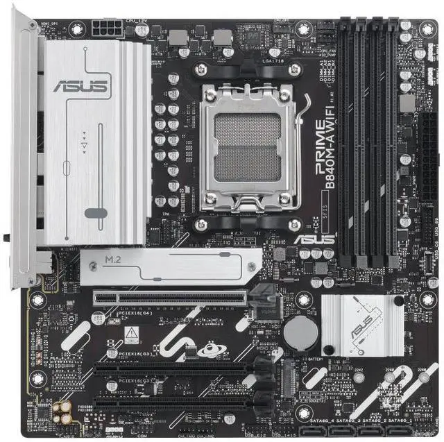 Alt view image 2 of 7 - ASUS PRIME B840M-A WIFI AMD B840 (AM5 Socket) micro-ATX motherboard, DDR5, PCIe 4.0 Ready, three M.2 slots, Wi-Fi 6E,Realtek 2.5Gb Ethernet, Dual DisplayPort, rear and front USB 5Gbps Type-C,Aura Sync