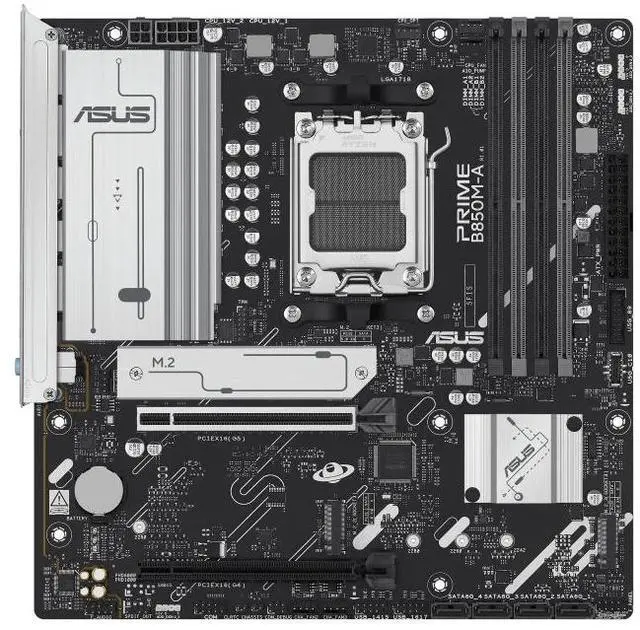 Alt view image 2 of 7 - ASUS PRIME B850M-A AMD B850 (AM5 Socket) micro-ATX motherboard,DDR5,PCIe 5.0 Ready,three M.2 slots,Realtek 2.5Gb Ethernet,dual DisplayPort,front USB 5Gbps Type-C support,BIOS FlashBack,Aura Sync