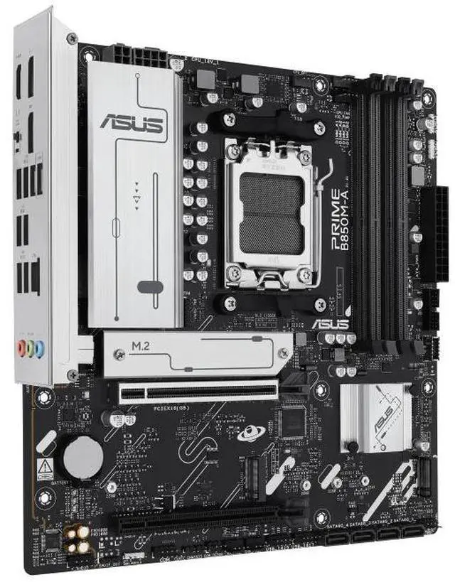 Alt view image 3 of 7 - ASUS PRIME B850M-A AMD B850 (AM5 Socket) micro-ATX motherboard,DDR5,PCIe 5.0 Ready,three M.2 slots,Realtek 2.5Gb Ethernet,dual DisplayPort,front USB 5Gbps Type-C support,BIOS FlashBack,Aura Sync