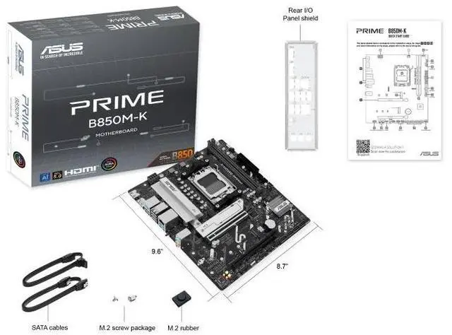 Alt view image 7 of 7 - ASUS PRIME B850M-K AMD B850 mATX motherboard, AM5, PCIe 5.0 Ready, two M.2 slots, Realtek 2.5Gb Ethernet, DisplayPort, HDMI, rear USB 10Gbps Type-A, front USB 5Gbps Type-C, BIOS FlashBack, Aura Sync