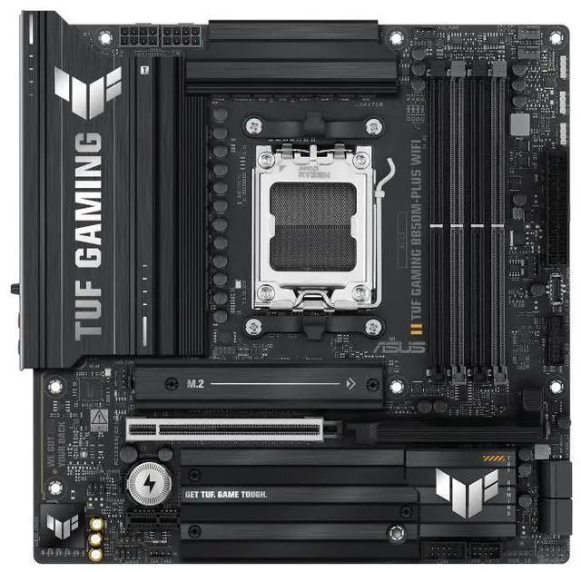 Alt view image 2 of 7 - ASUS TUF Gaming B850M-PLUS WiFi AMD AM5 B850 mATX Motherboard, 14+2+1 80A DrMOS Stages, DDR5, PCIe 5.0, 3X M.2, Wi-Fi 6E, 2.5Gb LAN, DP, HDMI, USB 10Gbps & 20Gbps Type-C, BIOS Flashback, Aura Sync