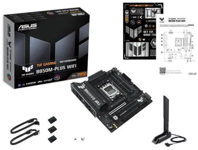 Alt view image 7 of 7 - ASUS TUF Gaming B850M-PLUS WiFi AMD AM5 B850 mATX Motherboard, 14+2+1 80A DrMOS Stages, DDR5, PCIe 5.0, 3X M.2, Wi-Fi 6E, 2.5Gb LAN, DP, HDMI, USB 10Gbps & 20Gbps Type-C, BIOS Flashback, Aura Sync