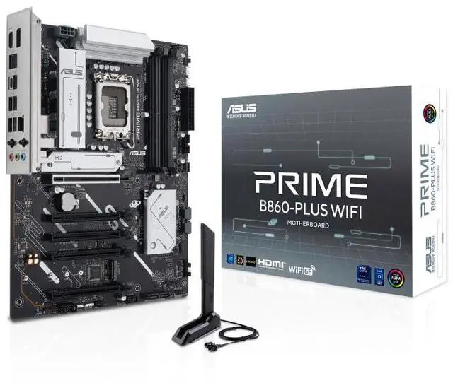 Main image of ASUS PRIME B860-PLUS WIFI Intel B860 (LGA 1851) ATX motherboard,DDR5,PCIe 5.0 x16 SafeSlot,DisplayPort,front panel USB 5Gbps Type-C port,2x M.2 slots, Realtek 2.5Gb Ethernet,Pre-mounted I/O shield