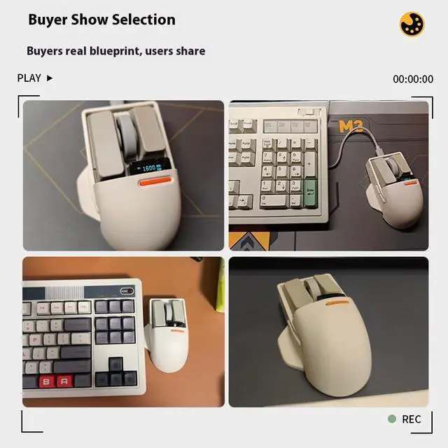 Alt view image 4 of 7 - LOFREE small warped mouse wired / wireless bluetooth three-mode mouse wireless mouse OLED display DPI home office portable mouse retro gray [ can be replaced back shell]