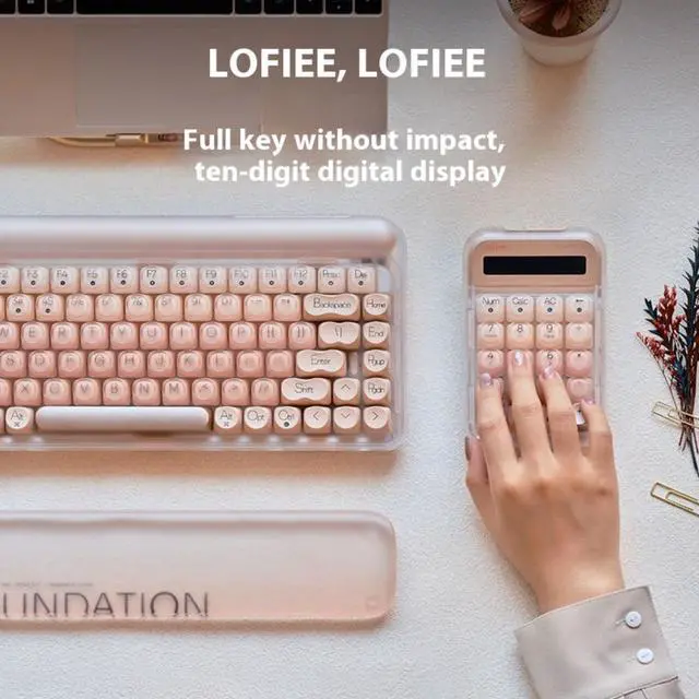 Alt view image 6 of 7 - LOFREE EH121 Sugar Bean Foundation 3 Mode Digital Computer Keyboard - Bluetooth/2.4G/Wired, Hot Swappable Linear Switches, 10-Digit Display, 4-Level Backlighting, Multi-Device (4 Devices), Pink