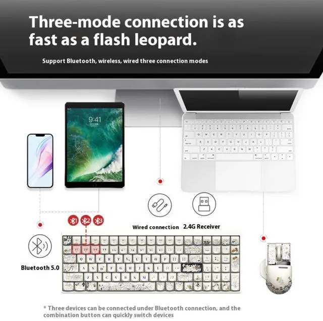 Alt view image 7 of 7 - LOFREE Xiao Qiao 100-Key Tofu Switch Mechanical Keyboard & Mouse Set - 3-Mode Wireless Bluetooth/2.4G/Wired, Mystic Realm Theme, PBT Keycaps, Rechargeable, DIY Desk Setup, Gift Box Packaging